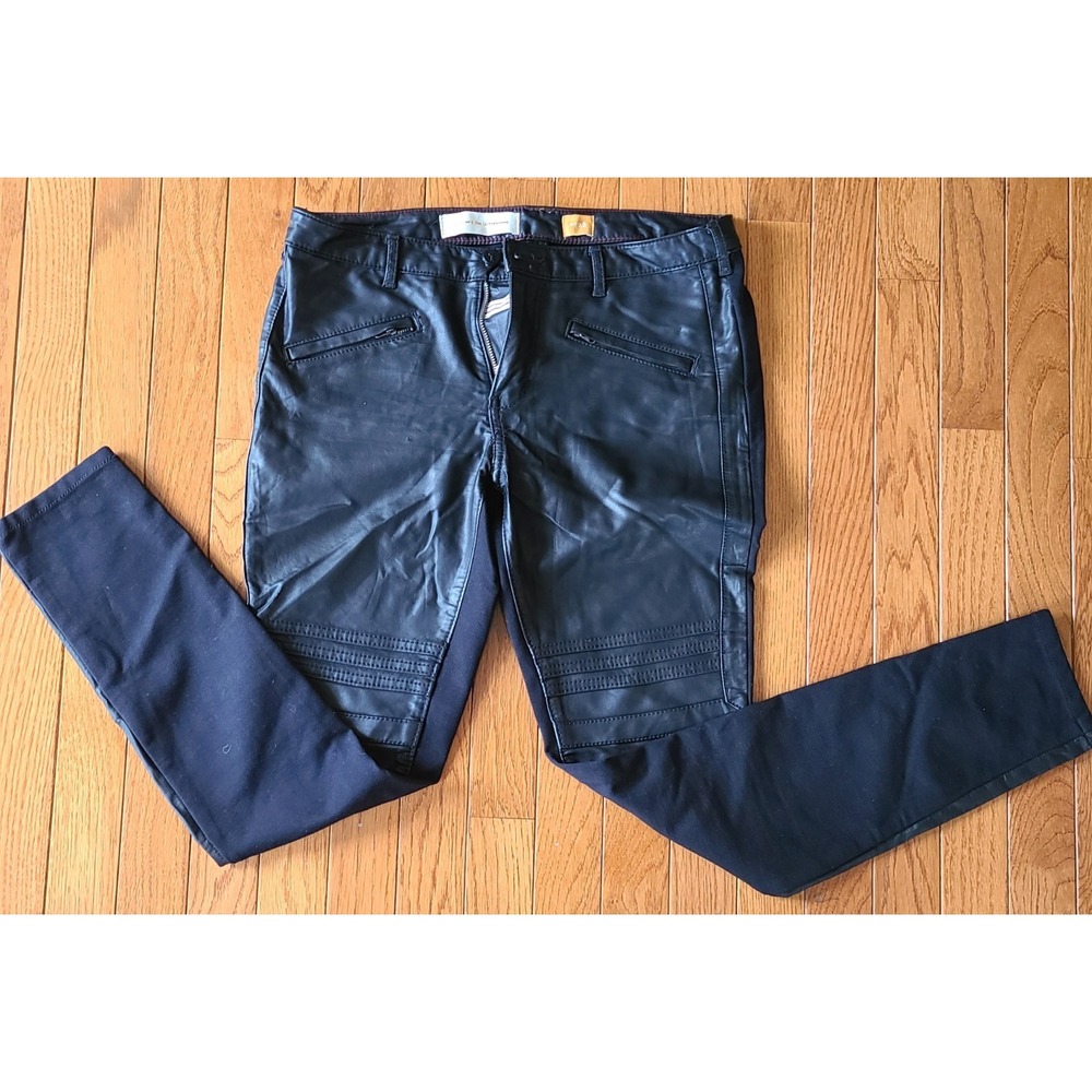 Pilcro  Womens Pants Faux Leather Front Moto Black Stretch Size 28 Sexy Chic